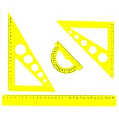 Набор большой: линейка 30см, угольники 21см и 16см, трансп-р 10см,цветасс.