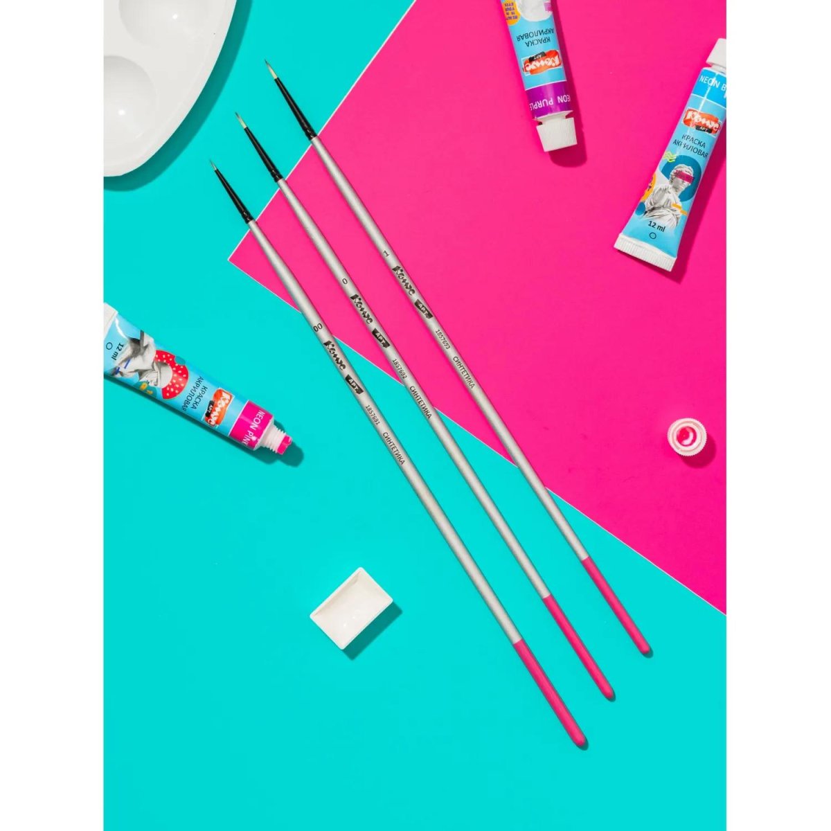 Кисть художественная Комус Арт синтетика средн.жест,кругл.,№1,длинная ручка