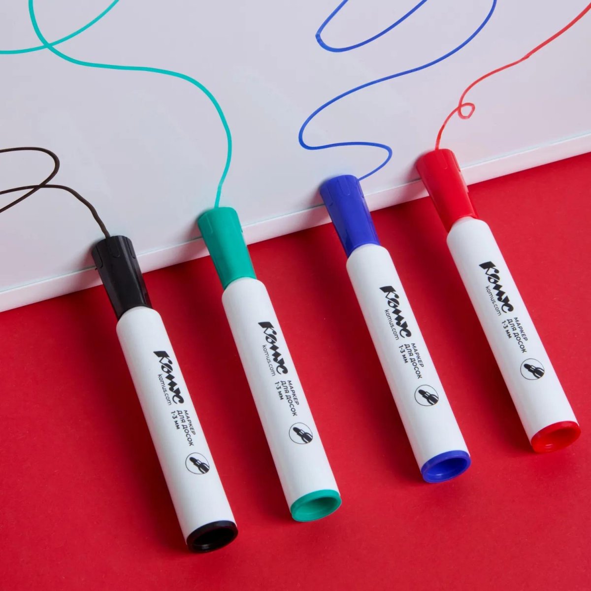 Набор маркеров для белых досок Комус 1-3мм, кругл. наконечник, 4цвета, ПВХ