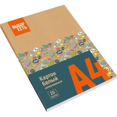 Картон белый Выбор Есть 20л А4 немелован. папка