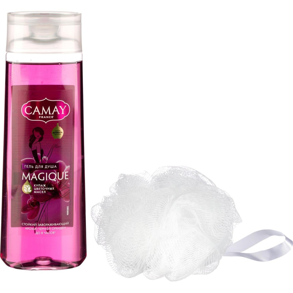 Подарочный набор Camay Magique женский гель для душа + мочалка шар для тела