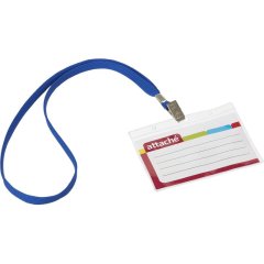 Бейдж Attache 120х87мм (113х70мм) гориз.,металл зажим,тесьма синяя 10шт/уп