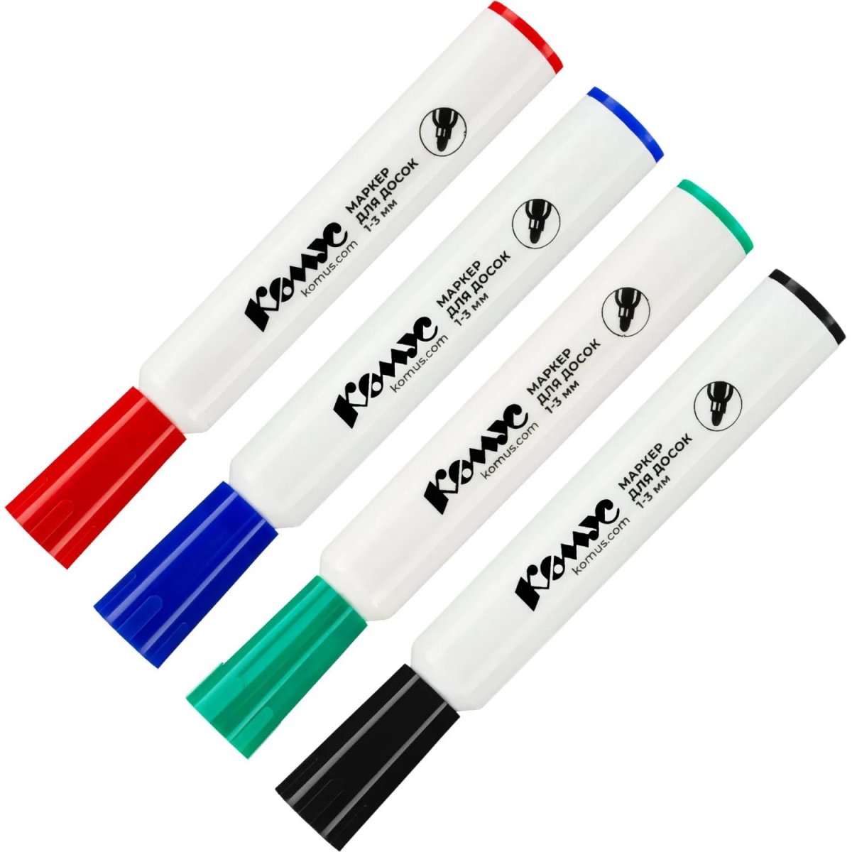 Набор маркеров для белых досок Комус 1-3мм, кругл. наконечник, 4цвета, ПВХ