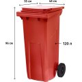 Контейнер-бак мусорный 120л, на 2-х колёсах, с крышкой, красный