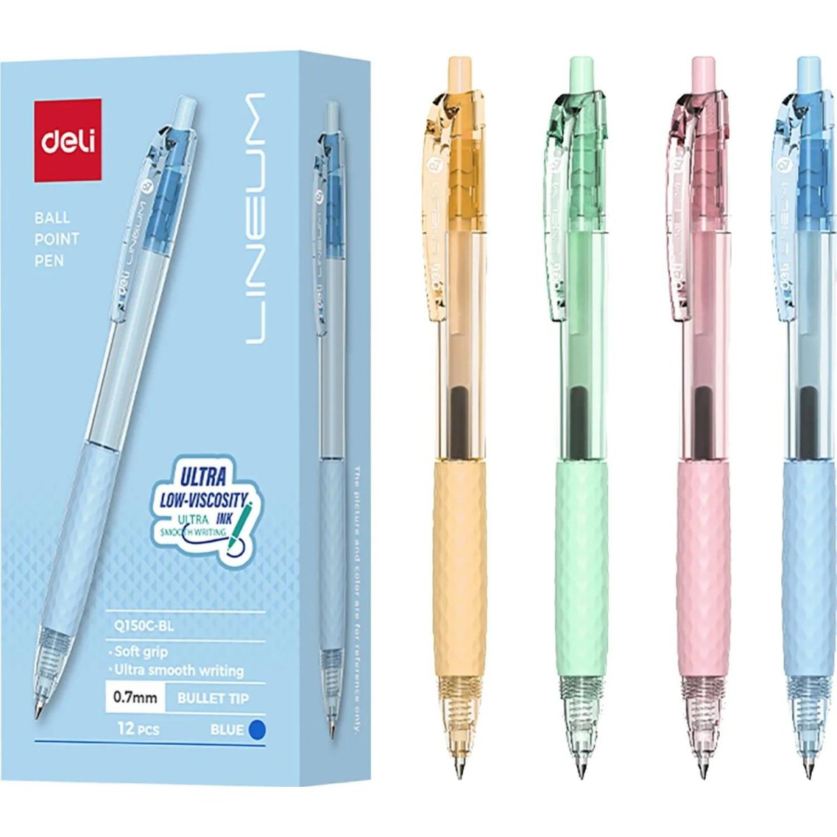 Ручка шариковая автомат. Deli LINEUM EQ150C-BL,пул.нак 0,7,син.гибрид,в асс