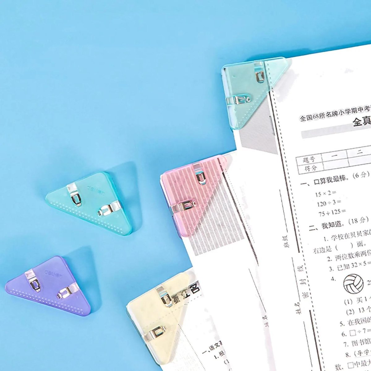 Зажимы для бумаг Deli EQJ8530, 4шт/уп,4цв,32мм, до 40л,угл, пласт