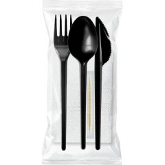 Набор столовых приборов №5 черный 18см., (в,л. ст., н.,салф,зуб) 200 шт/уп