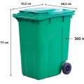 Контейнер-бак мусорный 360л на 2ух колесах с крышкой зеленый