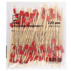 Пика Сердечко Красное 12 см БАМБУК 100 шт/уп