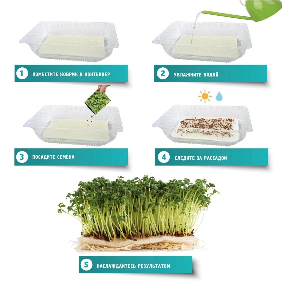 Агроткань Коврик для выращ. микрозелени, 16x10x0,5 см., 4 шт/уп, 189582