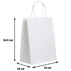 Пакет бумажный 330х180х345 мм, 80 гр/м2, с круч. ручками, белый, 200 шт/уп