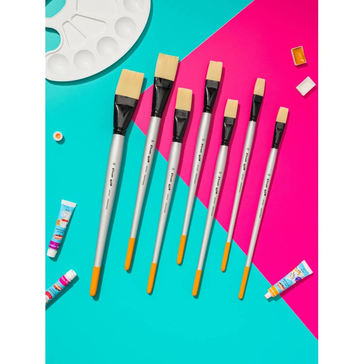 Кисть художественная Комус Арт синтетика жесткая, плоск, №16, длинная ручка