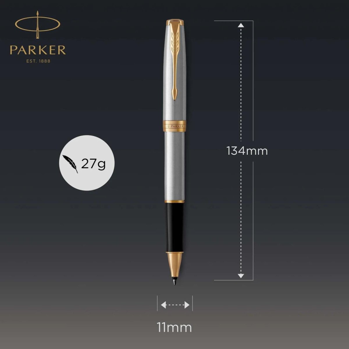 Роллер Parker Sonnet Stainless Steel GT 0,7мм, черный, подар.кор, 1931506