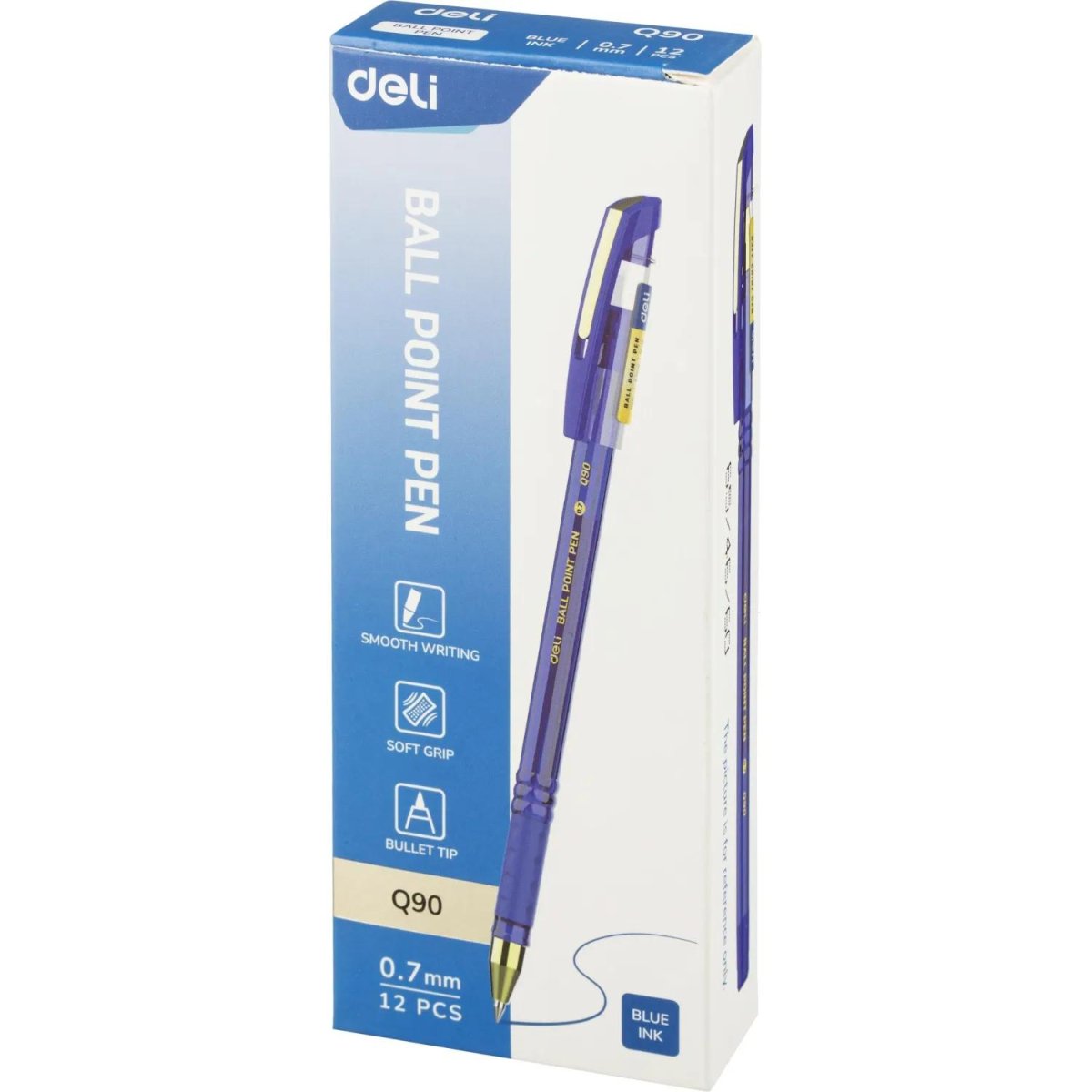 Ручка шариковая неавтомат. Deli EQ90,пулевидн.нак,0.7мм,пониж.вязк,син