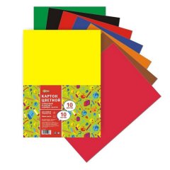 Картон цветной  10л.10цв.А4 мелован(золото+сереб) Отличник