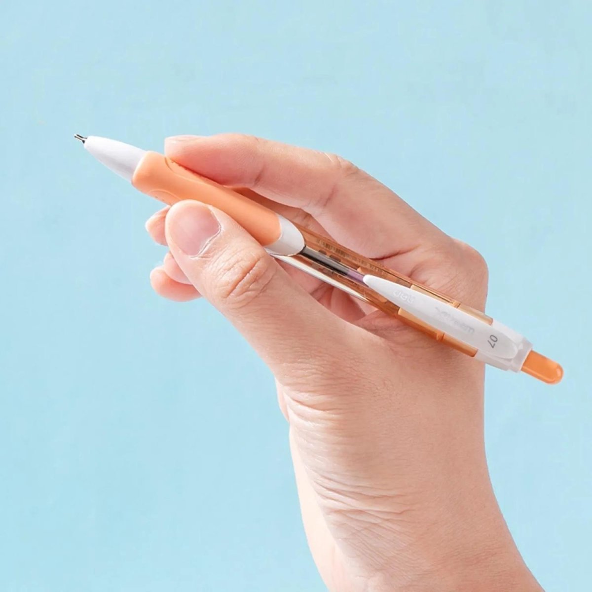 Ручка шариковая автомат. Deli EQ46 игольч.нак,0,7мм,син,резин.грип,4цв асс