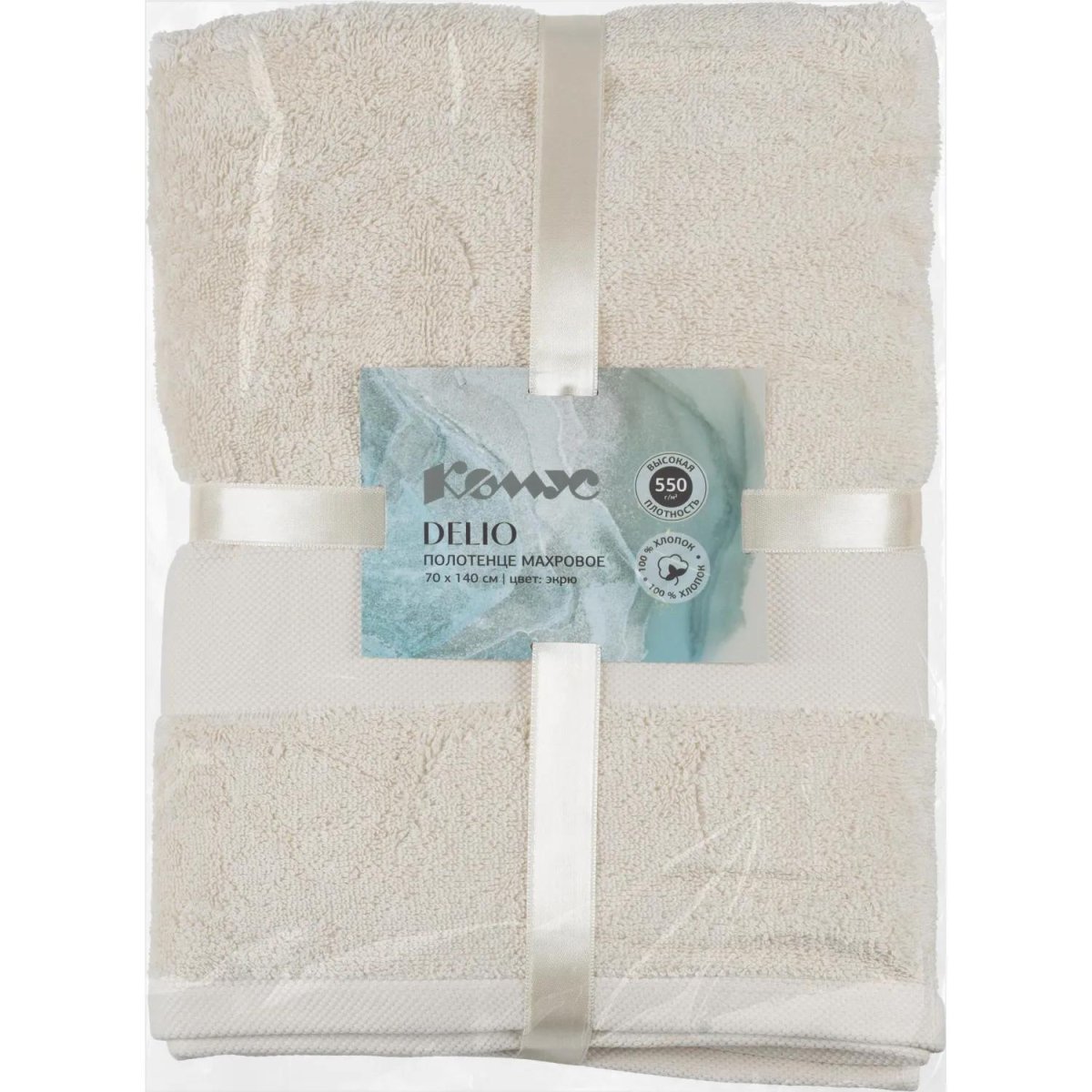 Полотенце махровое Делио Комус/аквасофт 550г/м2, 70x140, экрю