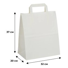 Пакет бумажный 320х200х370 мм, 80 гр/м2,с плоскими ручками, белый 200 шт/уп