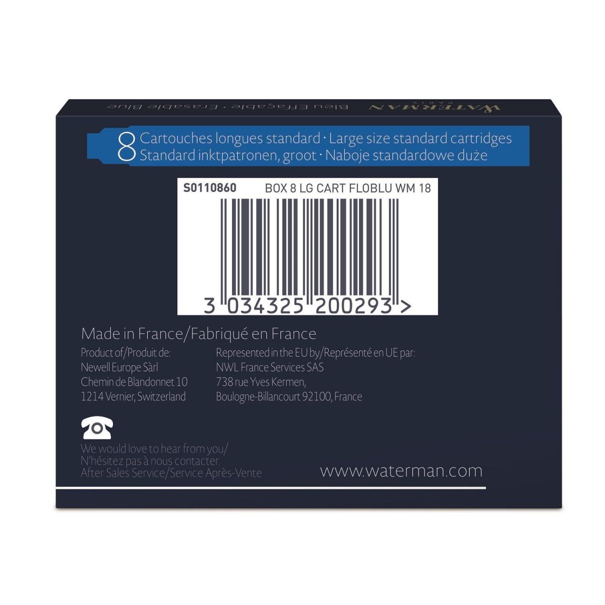 Картридж чернильн для пер.ручки WATERMAN Cartridge Size Stand син S0110860