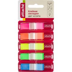 Клейкие закладки пласт. 5цв.по 25л. 12ммх45 Attache' PET-01
