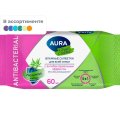 Салфетки влажные AURA TROPIC COCKTAIL c антибак эффектом в ассорт 60шт/упак
