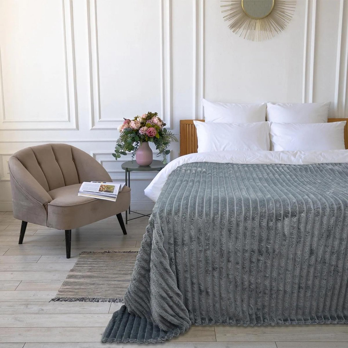 Покрывало 150х200 BRAVO Family велсофт Волна г/к №51 серый в пакете