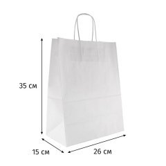 Пакет бумажный 260х150х350 мм, 80 гр/м2,с круч. ручками, белый, 200 шт/уп