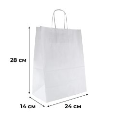 Пакет бумажный 240х140х280 мм, 80 гр/м2,с круч. ручками, белый, 300 шт/уп