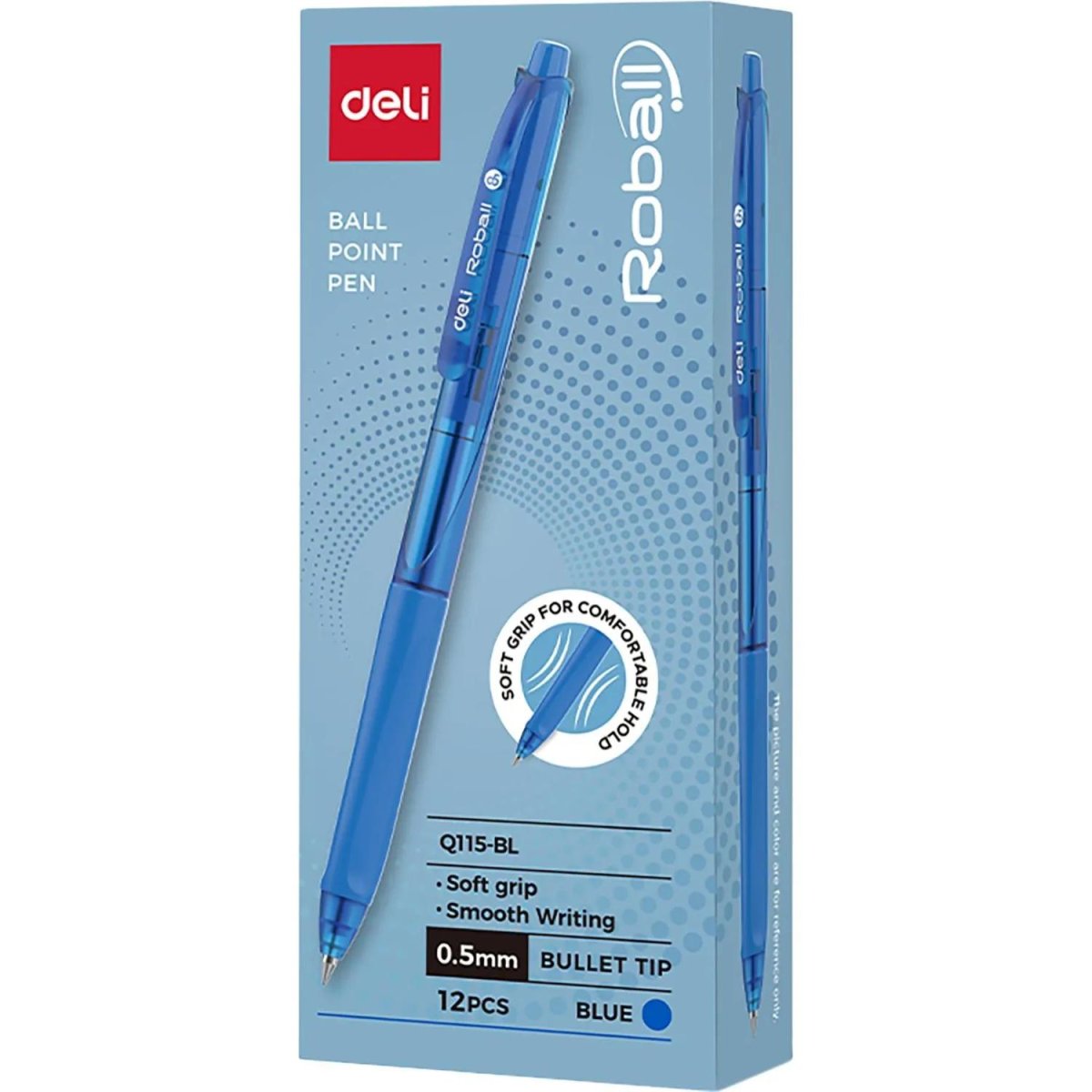 Ручка шариковая автомат. Deli ROBALL EQ115-BL,пул.нак 0,5,кругл.тонир,син
