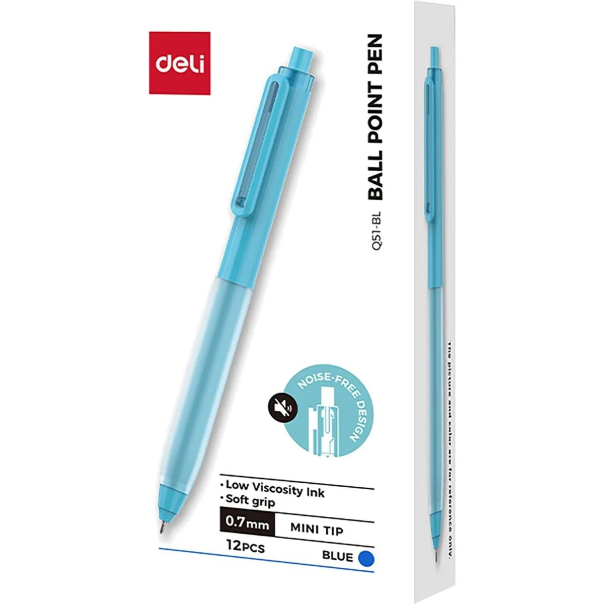 Ручка шариковая автомат. Deli EQ51-BL,иг.нак 0,7,мягк.грип,син,в асс
