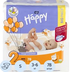 Подгузники для детей Mini, 78 шт./уп., вес 3-6 кг с эластичными боковинками