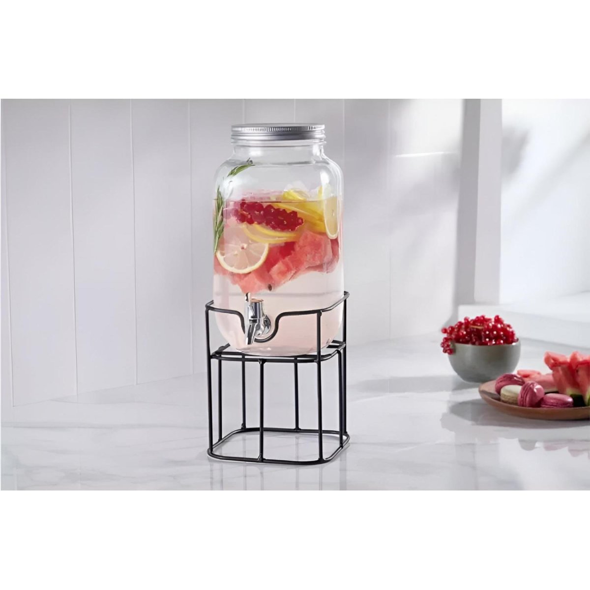 Диспенсер с краном 4 л стекло на металл подставке 16х16х36,5 см