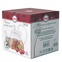 Чайник заварочный 600мл стекл. ДИКАЯ ВИШНЯ (пружина в носике) (TP124)