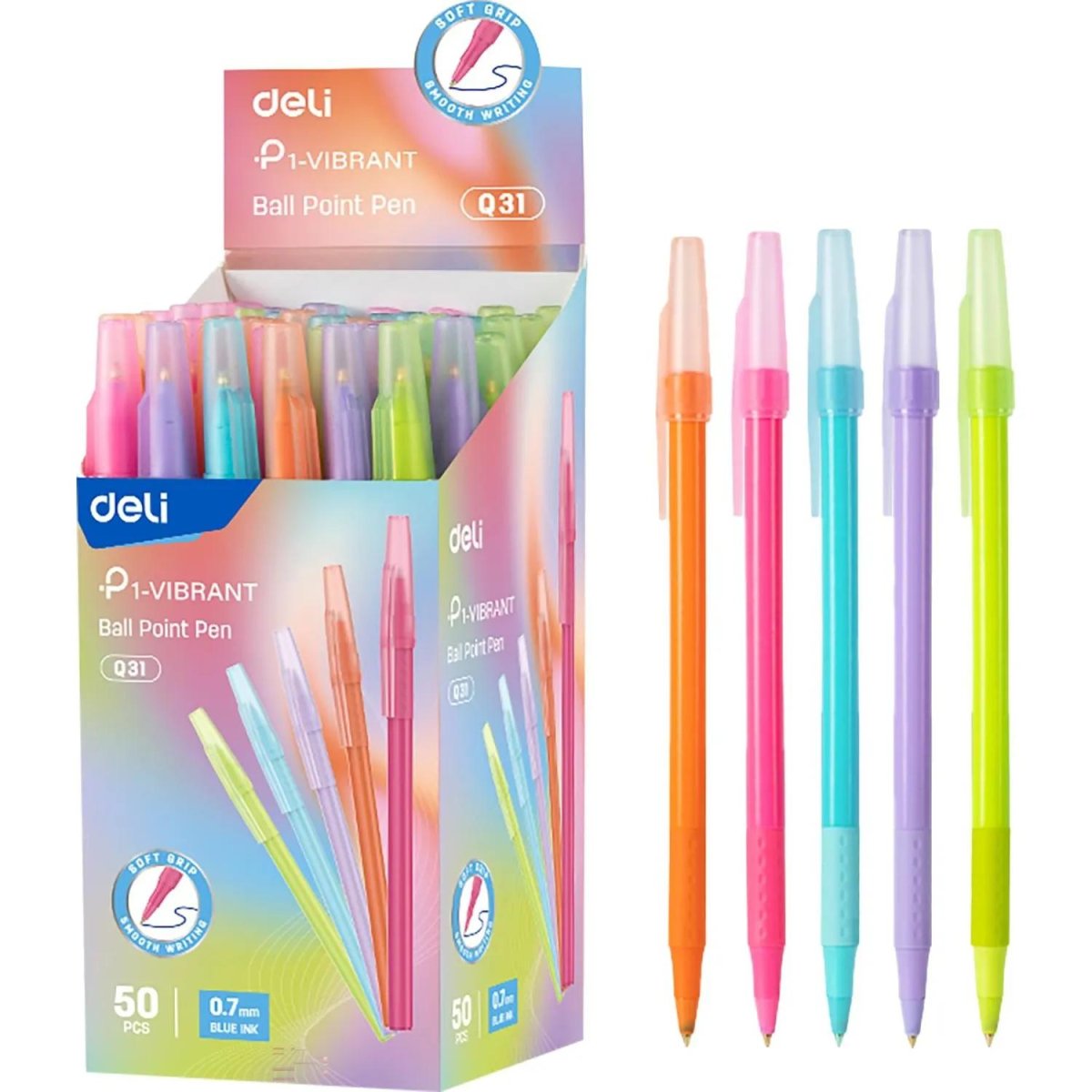 Ручка шариковая неавтомат. Deli EQ31,пул.нак0,7,круг,мягк.грип,син,в асс