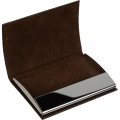 Визитница на 20 визиток металл/экокожа с шильдом д/гравировки коричн, 80106