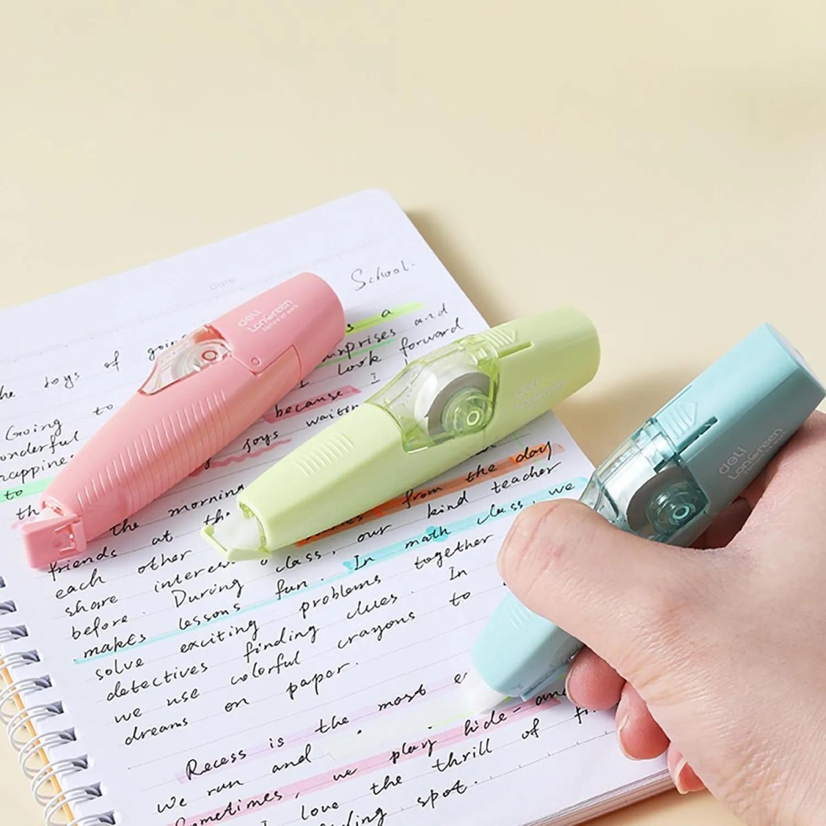 Корректирующая лента Deli LonGreen EH378,5мм х 6м, 65% PCR, 3цв в асс