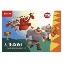 Альбом для рисования Комус Три богатыря 40л А4 скрепка обл.карт ВЛ 2шт/уп