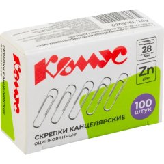 Скрепки Комус оцинкованные 28 мм, негофрированные, 100шт/уп