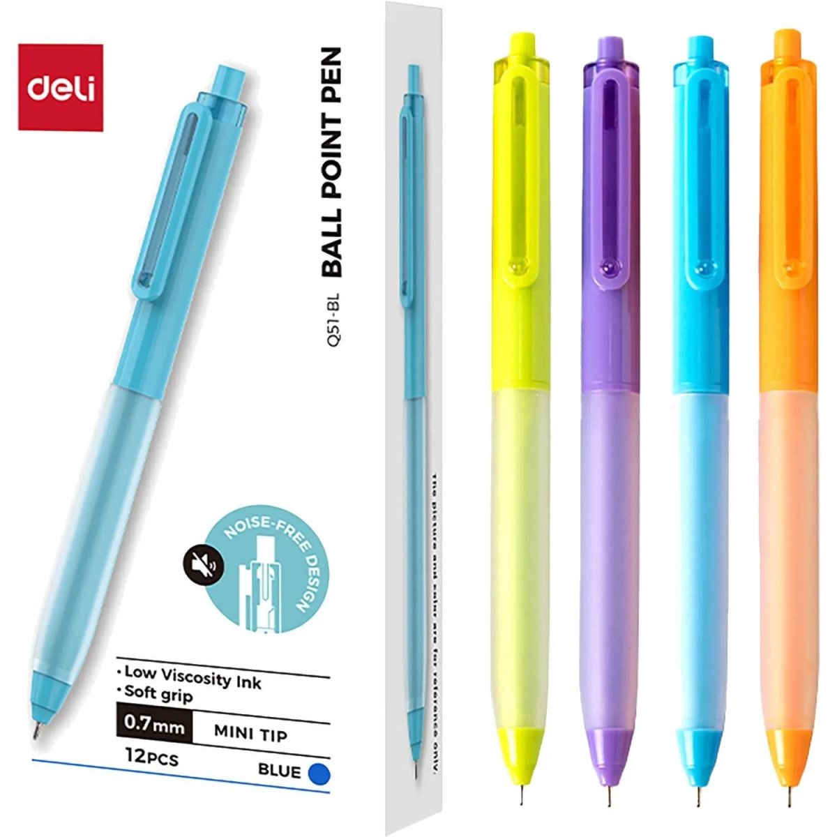 Ручка шариковая автомат. Deli EQ51-BL,иг.нак 0,7,мягк.грип,син,в асс