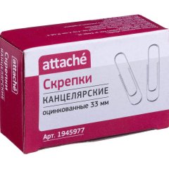 сц-й 11 Скрепки Attache оцинкованные 33 мм, не гофрированные, 100шт/уп