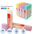 Клей-карандаш 40г Kores Pastel ассорти:розовый, желтый, фиолетовый ,мятный