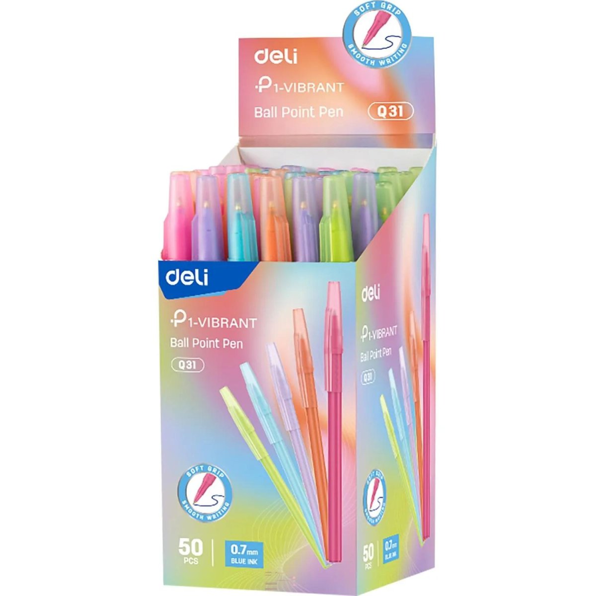 Ручка шариковая неавтомат. Deli EQ31,пул.нак0,7,круг,мягк.грип,син,в асс