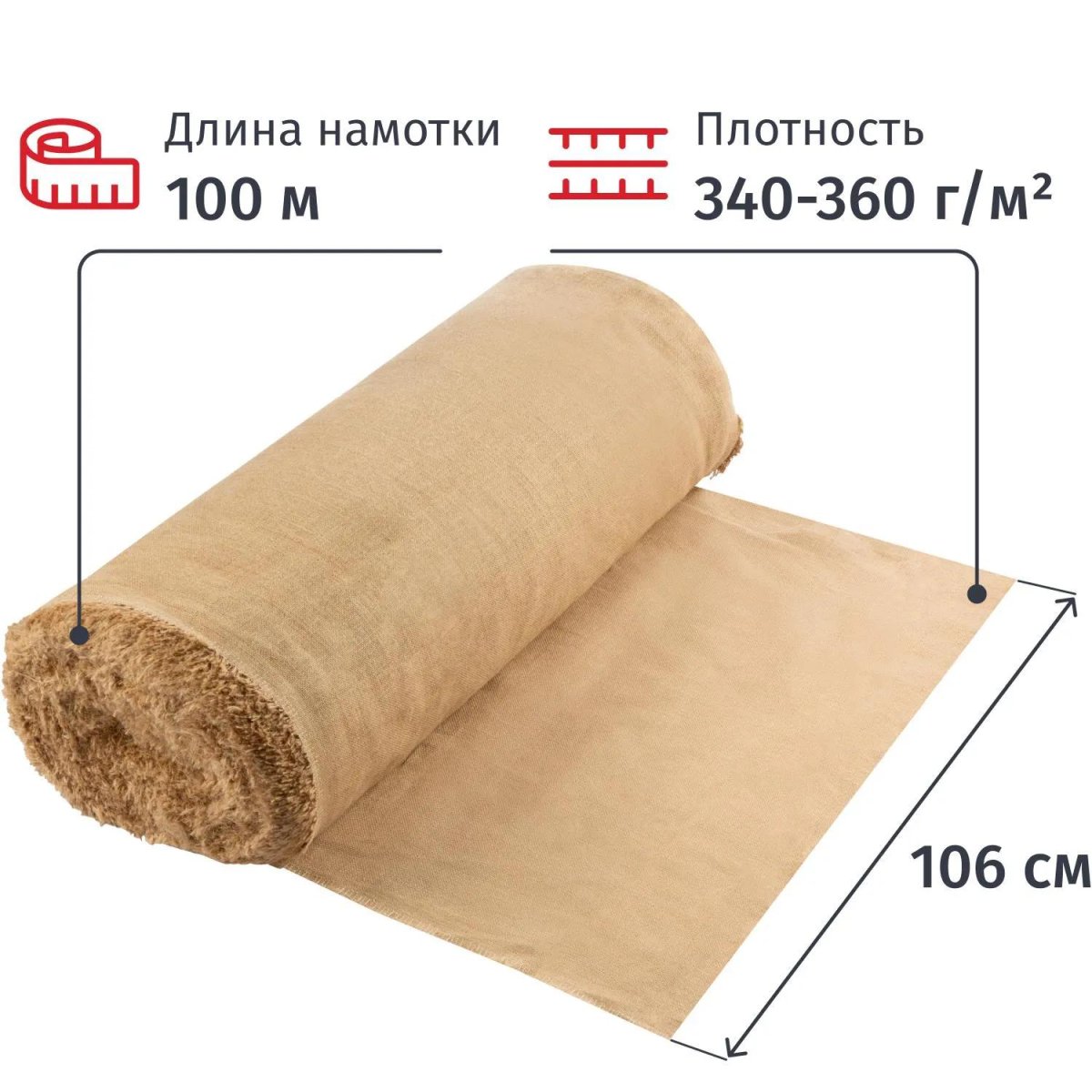 Полотно техническое Мешковина джут/джут 360г/м2, 106см +-2/100м