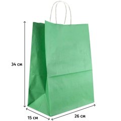 Пакет бумажный 260х150х340 мм, 70 гр/м2,с круч. ручками,зеленый,200 шт/уп
