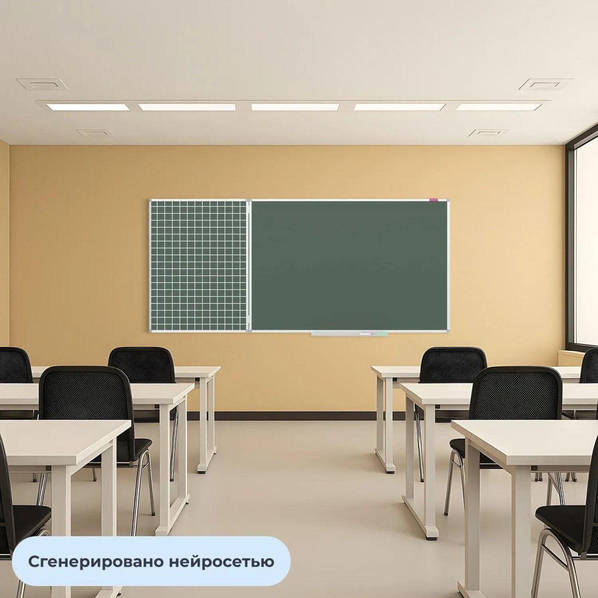 Доска магнитно-меловая Attache 2-х секционная Клетка + линейка