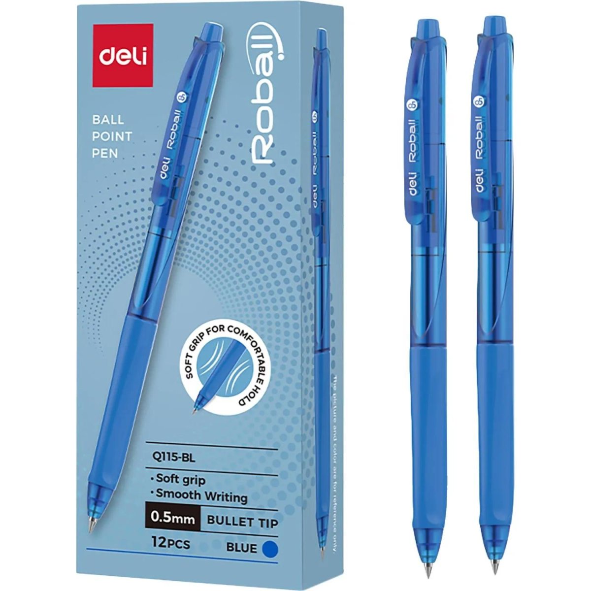 Ручка шариковая автомат. Deli ROBALL EQ115-BL,пул.нак 0,5,кругл.тонир,син